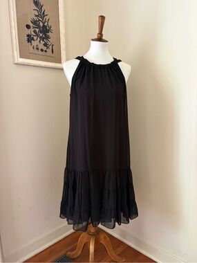 MSK Black Sleeveless Ruffle-Hem Halter Dress